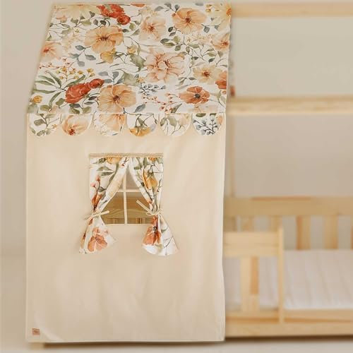 Moi Mili Betthimmel-Haus- Optik Hausbett-Vorhang Stoffvorhang 400 x 125 cm Betthimmel in Hausform mit Fenster für Kinderbett Bettdekoration Hausbetthimmel Hausbett Dekoration