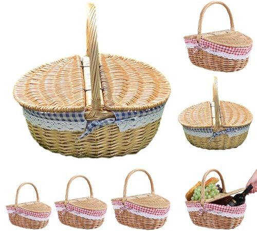 Picknickkorb Aus Rattan Kleiner Weidenkorb Rotkäppchen-picknickkorb Weidenkorb Mit Griff Osterkorb Picknickkorb Deckel Aufbewahrungskörbe Aus Korbgeflecht Isolierter Picknickkorb