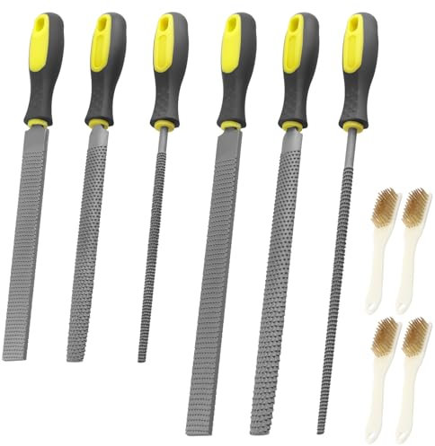 NAMYEUT Juego de 6 Limas y Escofinas de Metal de 200 mm y 250 mm, Incluye Lima Plana, Semirredonda, Redonda para Trabajos de Acabado de Madera