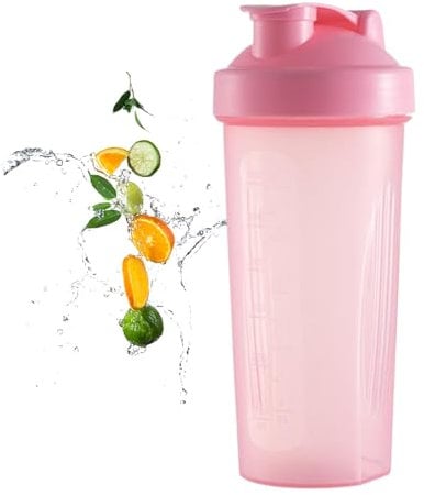 KARELLS Shaker Bottle For Protein Powder Blender,Plastic Workout Water Bottle 600 ml,Protein Shaker Bottle,Shaker Cups for Fitness Sports,for protein shakes (Pink)