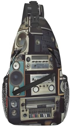 Umhängetasche Vintage Wand Aus Radio Boombox Tragbare Sling Bag Stylisch Sling Rucksack Für Sport Herren Reisen 19X39Cm