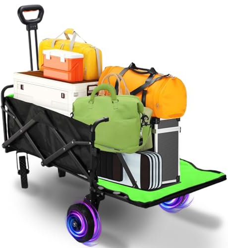 LNXGJJ Chariot Électrique Pliable Tout -Terrain 160L/50kg, Chariot de Plage Pliable avec Hayon - Motorisation 4000mAh, Pneus Renforcés pour Plage, Camping, Jardin et Courses, Noir