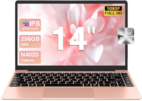 bvate 2026 Ordenador Portátil 14 Pulgadas hasta 2,8 GHz Celeron 256GB SSD PC Portátil Soporta 1TB SSD Expansión con Ratón Inalámbricopara Trabajo-Estudio-Aprendizaje 1080 Mini Puerto Multimedia-Oro