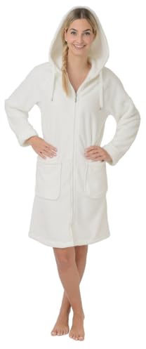 Damen Bademantel Saunamantel mit Reißverschluss wewofashion 6601 Cream (S)