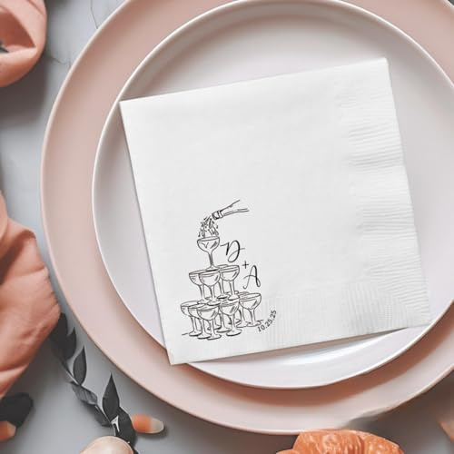 Personalisierte Cocktail-Servietten, personalisierte Servietten für Hochzeiten mit Initialen und Datum, 12,2 x 12,2 cm, individuelle Servietten für Hochzeitsempfang, Brautpartys, Verlobungsfeiern, Bar