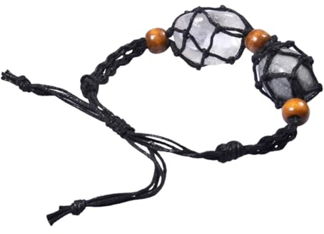 Bracciale Cordoncino | Ciondoli in corda intrecciati a mano di lunghezza regolabile | Borsa a rete con ciondolo in quarzo intrecciato a mano con lunghezza regolabile per la fabbricazione di gioielli