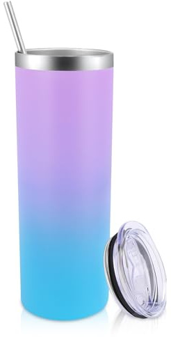 Volhoply 600ml (20oz) Skinny Tumbler with Lid and Straw, Stainless Steel Straight Tumblers Cup, Vacuum Insulated Coffee Mug for Home, Office, Travel, DIY (Lavender,1 Pack)