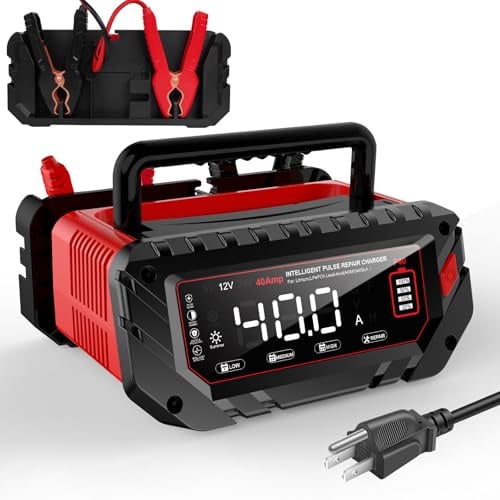 Chargeur de batterie 40 A, chargeur intelligent 6 V/12 V/24 V, chargeur de batterie de voiture, Lithium, Lifepo4, plomb-acide (AGM/Gel/SLA...) Mainteneur de batterie, désulfurateur, pour : voiture