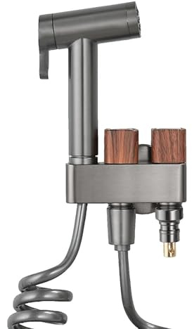 SXWYLZ Kit Hygiene Wc Mural Douchette Toilette Wc Kit Complet avec Tube à Ressort de 1,5m pour Lave-Linge, Aluminium, Gris