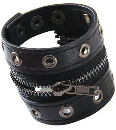 ZORESCOLEO Rock Fashion verstellbare Manschetten Kette Kunstleder Armband für Musikfestivals