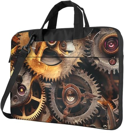 KCGSDEGV Coole Steampunk Gears bedruckte Laptoptasche, dreilagiger Schutz, stoßfest, Crossbody-Laptop-Umhängetasche für Männer und Frauen, Schwarz , 13 inch