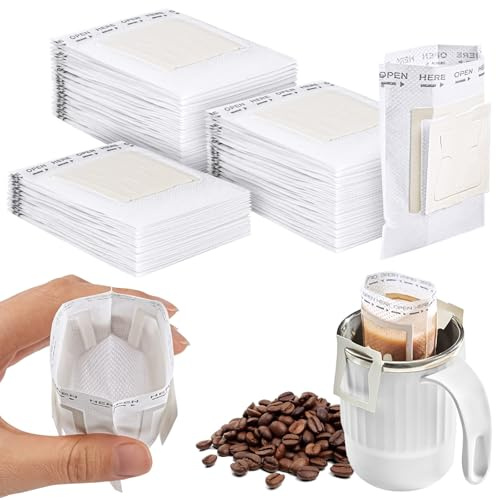 ABOHU 100 Pcs Portable Coffee Filter Paper Bag, Food Grade Hanging Ear Drip Coffee Bag, Single Serve Disposable Drip Coffee Filter Bag for Home Office Travel Camping, White
