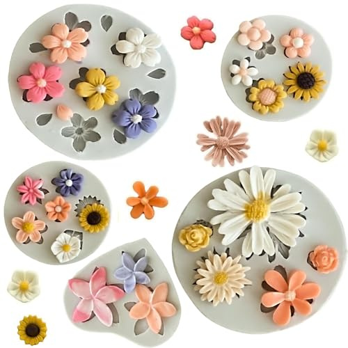Stampo Silicone Fiori 5 Pezzi 3D Stampi Silicone Fiori Stampi in Silicone Fiori Pasta di Zucchero per Decorazione di Torte, Pasticceria, Produzione di Saponi Candele (A)
