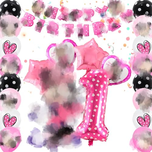 23Pcs Mouse Birthday Decorations, Mouse Party Decorations with Happy Birthday Banner, Balloons, 1st Birthday Decorations for Themed Party Decorations, Pink Birthday Decora-tions Party Supplies