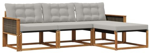 vidaXL Outdoor-Sofagarnitur mit Kissen 4 pcs Natürlich und Hellgrau, Garten Sofa, modernes Eckmöbel, strapazierfähiges Set für die Terrasse, ideal zum Entspannen