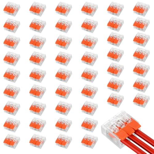 50 Stück Kabelverbinder 3 polig, Klemmen 3-adrig mit Hebel | Verbindungsklemmen 450V bis 4 mm², Werkzeuglose Kabelverbindung, Kabelklemmen Elektro, Lüsterklemme Alternative, Klemmen Set