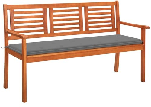 KGHERMDF Massive Eukalyptus Gartenbank 150 cm mit Auflage, 3-Sitzer Holzbank ergonomisch geformt, ölbeschichtete Oberfläche, pflegeleicht, Belastbarkeit 110 kg pro Sitzplatz