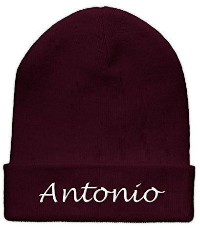 printplanet Beanie-Mütze mit Namen Antonio Bestickt - Farbe Burgundy - personalisierte Mütze, Strickmütze, Namensstickerei