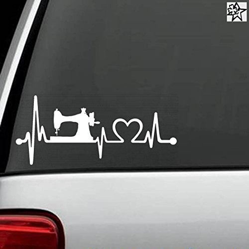 myrockshirt Herzschlag Aufkleber Nähen Nähmaschine 20cm Sticker Herz Fan Hobby Leidenschaft Liebe für Auto Autoaufkleber