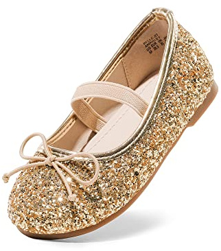 DREAM PAIRS Girls Sparkle Ballet Flats | Soft Latex Insole, Slip-On Quick Wear, Glitter Upper Shine, Bowknot Sweet Style