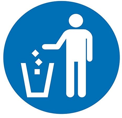 2 x Place Rubbish in Bins - Info Warning Square Sign Removable Self Adhesive Waterproof Durable Vinyl Label Sticker 150mm x 150mm
