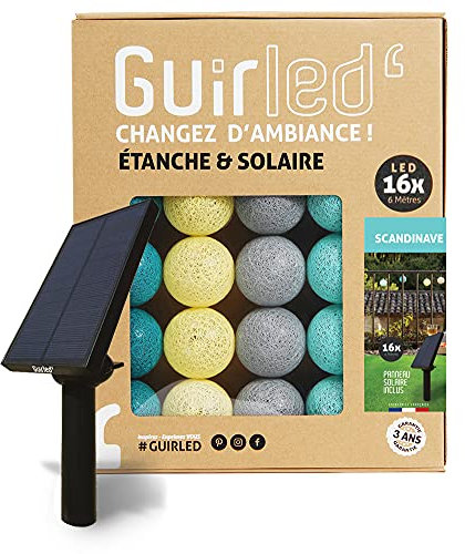 GuirLED - Guirlande d'extérieur boules lumineuses Guinguette LED - Étanche IP55 - Panneau solaire haut rendement - ON/OFF automatique - 16 boules 3m - Scandinave