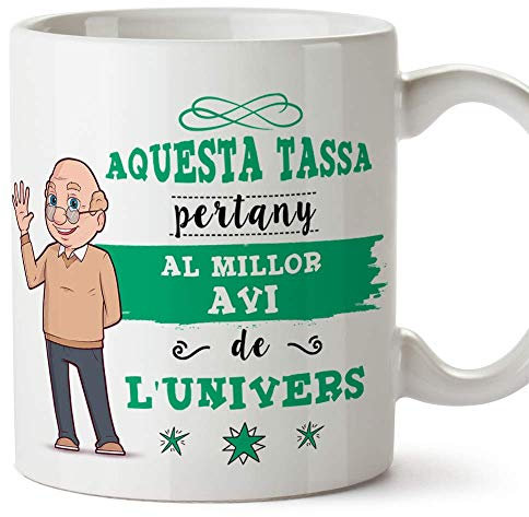 MUGFFINS Taza Abuelo (En Catalán) - Aquesta Tassa Pertany al Millor AVI de l'Univers - Taza Desayuno/Idea Regalo Día del Padre. Cerámica 350 mL