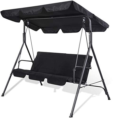 SUNMER Swing 3 Seater With Detachable Canopy, Garden Swing Cushioned Seat, Waterproof Fabric, UV Protection, Made With Strong Powder Coated Steel Frame - Black