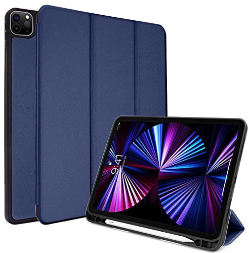 TECHGEAR Smart Coque pour iPad Pro 12.9 2020, [Compatible Apple Pencil] Coque Smart Case Stand Trois-Pli avec Protection d'Angles [Auto Réveil/Sommeil] pour iPad Pro 12.9 Pouces 2020 - Bleu