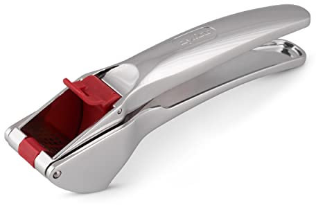 Zyliss E960013 Easy Release Knoblauchpresse, Silber/Rot, Knoblauchpresse zum Zerkleinern von Knoblauch, Knoblauchzehen, 5 Jahre Garantie