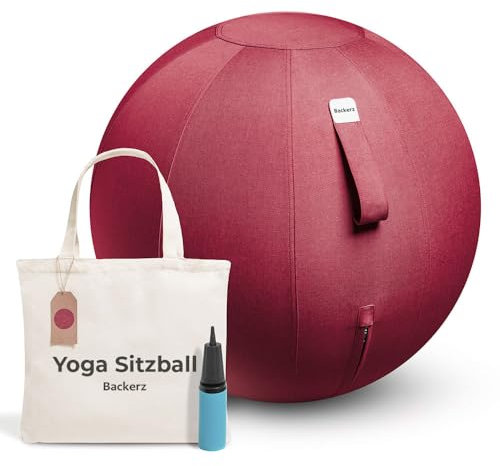 Backerz Sitzball 65 cm - Ergonomische Sitzmöbel für Büro und Heimbüro - Langlebiger Stoff, Gymnastikball - Fitness-Ball, Ballstuhl mit Ballauflage - Waschbarer Leinenbezug - Rot