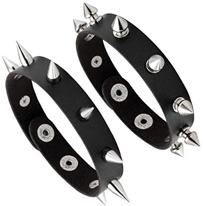 Manfnee Pulsera de cuero punk, pulsera trenzada con remaches para hombres y mujeres, ajustable, 22 cm, Cuero