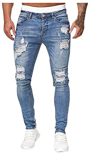 LAOLUO Jean Troué Homme Mode Skinny Slim Fit Pantalon Denim Styles Déchiré Sport Trousers avec Fermeture Éclair Casual Mode Survetement Pants Jogging Trekking Outdoor Travail Cargo Vintage Sweatpants