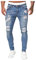 LAOLUO Jean Troué Homme Mode Skinny Slim Fit Pantalon Denim Styles Déchiré Sport Trousers avec Fermeture Éclair Casual Mode Survetement Pants Jogging Trekking Outdoor Travail Cargo Vintage Sweatpants