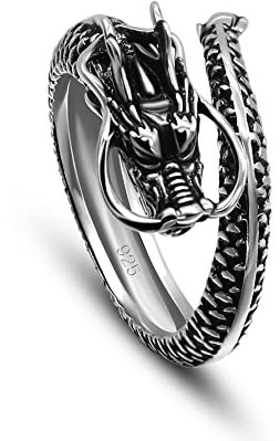 Cunluna Vintage-Stil Herren 925 Silberring Original Silber Drachenring Öffnung freie Anpassung Unisex Rock Schmuck