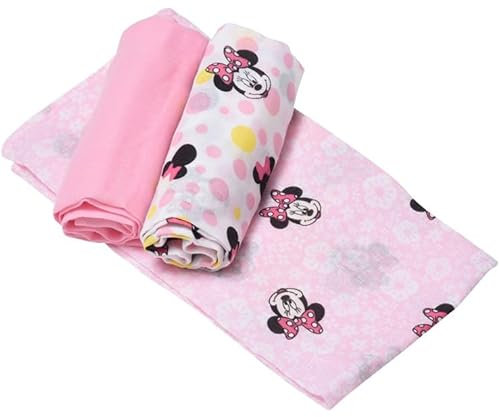 Ellepi Mousseline Disney Minnie Mickey Nounours Doux Coton Organique Enfant Serviettes Serviettes Couverture Draps Swaddle Lingettes sur-Matelas à Langer Allaitement Couffin 70 x 70 cm (Minnie)