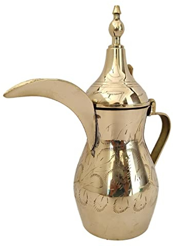 Sharvgun Brass Arabic Pot, Pitcher, Jug, Mug Golden Dallah Coffee Tea Pot Table-Wear Kitchen Drinking Décor Brass Pot Marked 9 inch