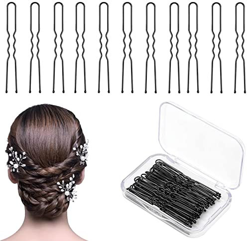 50 Stück U-förmige Haarnadeln 6 cm Haarklammer für Frauen Mädchen und Friseursalon mit Aufbewahrungsbox,Bobby Pins für Mädchen Haarzusätze(Schwarz)…