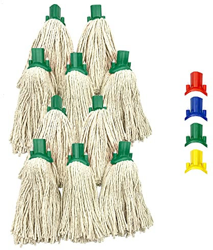 Mop Heads Replacement, Colour Coded Self Threading Socket Cotton Mop Head No.12 PY (Green, Pack of 10)