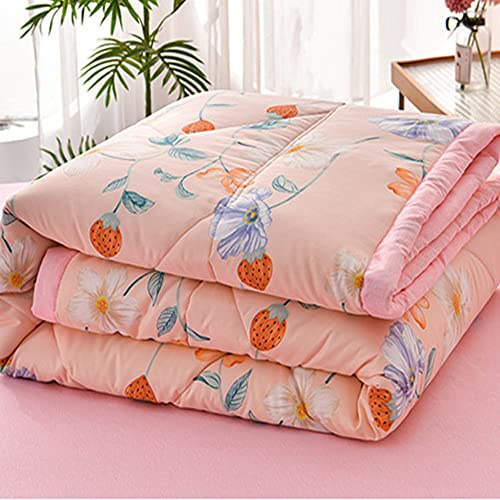 Chickwin Tagesdecke Bettüberwurf Gesteppt, Einfach Blumen Tagesdecke Schlafzimmer Steppdecke Decke Überwurf Wohnzimmer Sofaüberwurf für Einzelbett Doppelbett (100x150cm,Erdbeer Frühling)