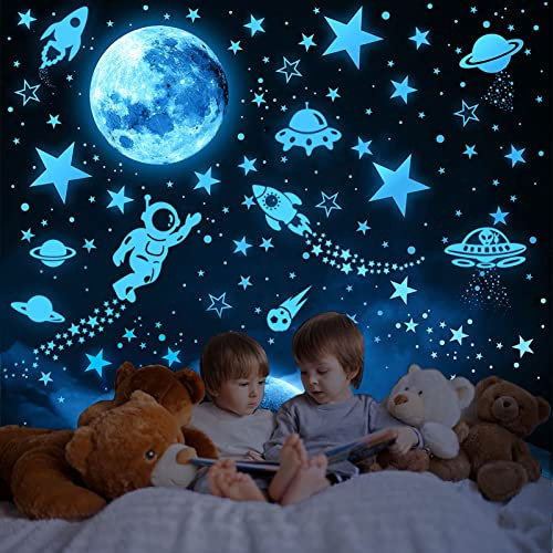 Glow in The Dark Stickers 1199pcs Luminous Sterne Moon Rocket and Planets Wall Stickers for Ceiling Or Walls,Glow Brighter and Longer Perfect for Girls Boys Kids Bedroom Wiving Room Decoration