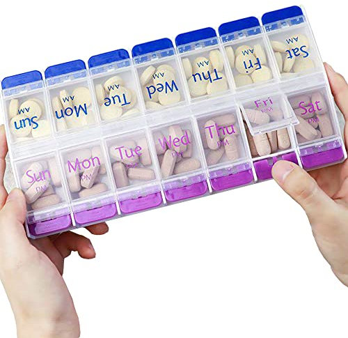 DSYSC7 Day Pill Box Organiser with Opening Push Button, Pill Boxes 7 Day 2 Times a Day, Weekly Tablet Organiser Boxes 7 Day AM and PM, Medication Organizer Case for Vitamins