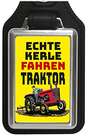 speecheese Echte Kerle fahren Traktor Schlüsselanhänger mit Kunstleder-Anhänger in Gelb als Geschenk für echte Landwirte und Bauern die ihren Job lieben und das Dorfleben leben wie kein