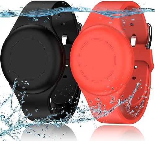 R-fun Braccialetti Impermeabili per Bambini, Compatibili con Apple Air Tag Tracker con Silicone Morbido, Custodia Anti-smarrimento per Bambini,Nero/Rosso
