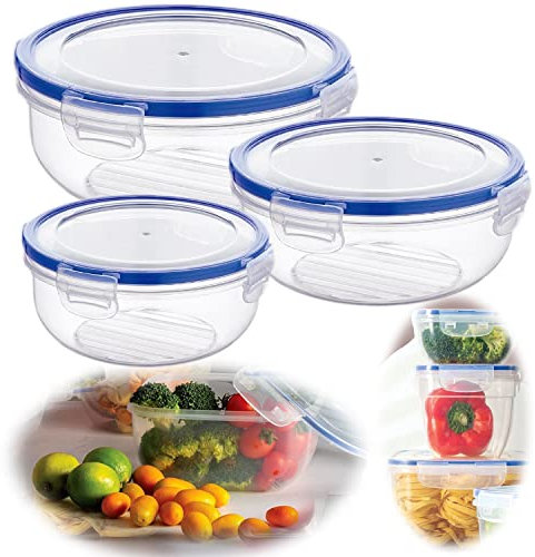 LS-LebenStil 3-fach Frischhaltedose 400/800/1400ml Set Rund Clip & Lock Vorratsdosen mit Deckel luftdichte Meal Prep Boxen Gefrierdosen Brotdose Jausenbox Storage Küche Aufbewahrungsbox Mikrowelle