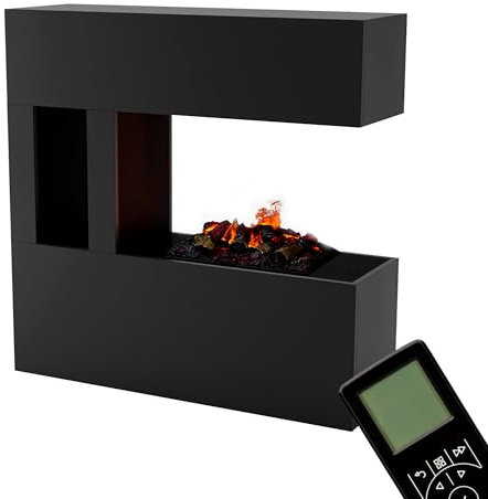 GLOW FIRE Wasserdampf Kamin SCHILLER POCKET (Standkamin) - Elektrokamin mit realistischen LED 3D-Flammen, Knistereffekt & Fernbedienung, 120x120 cm - Opti-Myst 500 Elektro Kamin mit Holz-Deko, Schwarz
