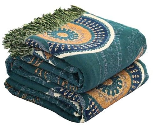 SAYT RLAE Tagesdecke Boho 100% Baumwolle Decken 200x230cm Frottee Decke Musselin Decke Baumwolldecke Couchdecke Doppelseitig Kuscheldecke Bettüberwurf Wendedecke Bettüberwurf Wohnzimmerdecke