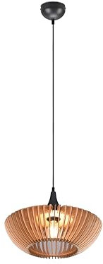 lightling Calvino Pendelleuchte, Ø 40 cm, höhenverstellbar bis max. 150 cm, anthrazit Metall, Holzelemente, E27, max: 40W