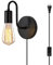 ANKBOY Vintage Wandleuchte mit Schalter und Stecker Innen Wandlampe mit Kabel Steckdose Schwarz Metall E27 Lampe Industrial Retro Wandbeleuchtung für Wohnzimmer Schlafzimmer Loft, Ohne Lichtquelle