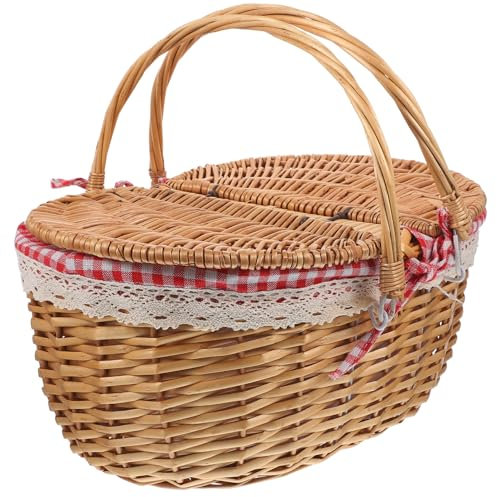 Zerodeko Panier Pique Nique, Panier Pique-Nique Tissé Avec Doubles Poignées Pliantes, Panier De Rangement Couvercle Dai, Pour Pique-Niques En Cuisine, Fêtes Et Barbecues